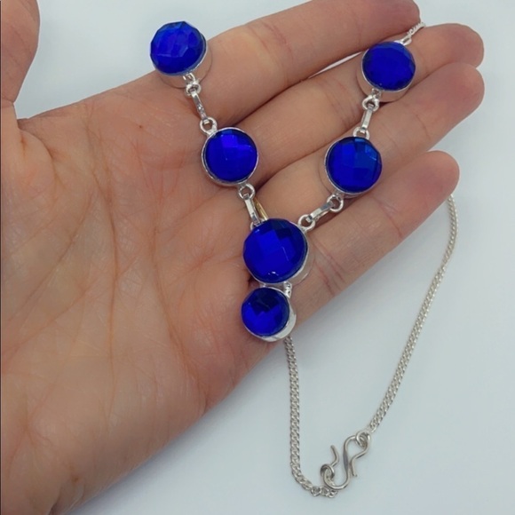 Sterling Silver Blue Faceted Gem Necklace – Artisan Made, 18” Statement - Picture 15 of 17
